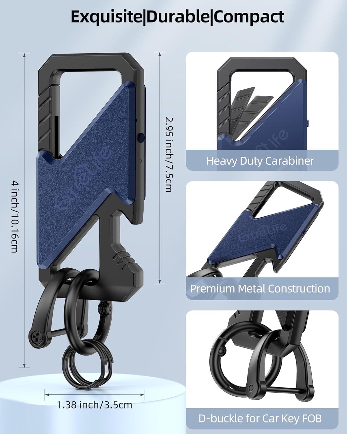 Keychain, Works with Apple Find My, Heavy Duty Keychain Bottle Opener, Carabiner Car Key Chains for Men & Women, Car Key Fob Holder, Anti-Lost Keys Tracker, Smart Keys Finder, Rechargeable, Black