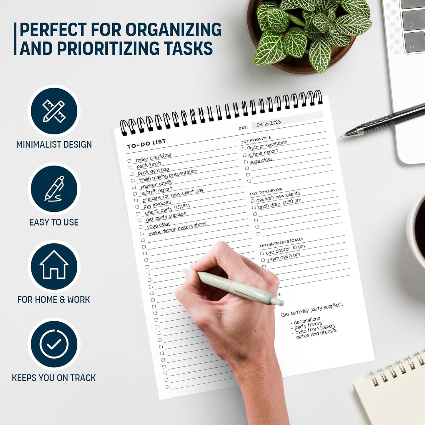 To Do List Notepad: With Multiple Functional Sections - Large Size 8.5x11" 52 Sheets - Tear Off Daily Planner Notebook - Task CheckList Organizer Agenda Pad for Work - Note, Plans, Goals, Grocery, and