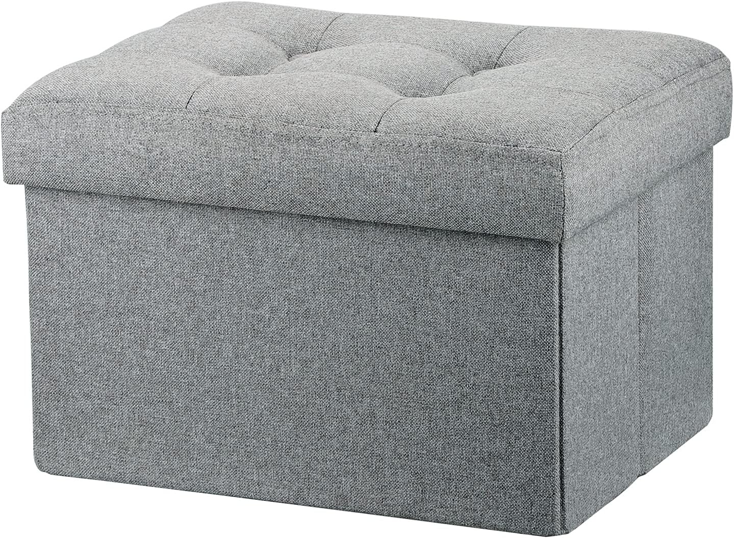 LINMAGCO Ottoman Storage Ottoman with Storage Small Foot Rest Stool Under Desk Stool Short Folding Footrest Linen Cloth Dark Gray 16X12X12IN