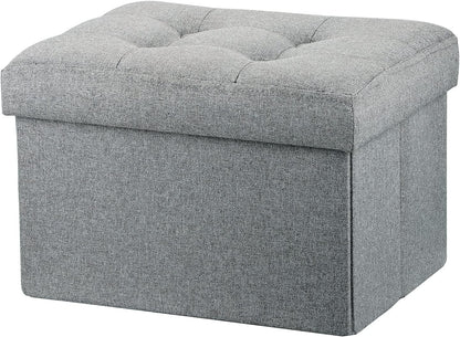 LINMAGCO Ottoman Storage Ottoman with Storage Small Foot Rest Stool Under Desk Stool Short Folding Footrest Linen Cloth Dark Gray 16X12X12IN