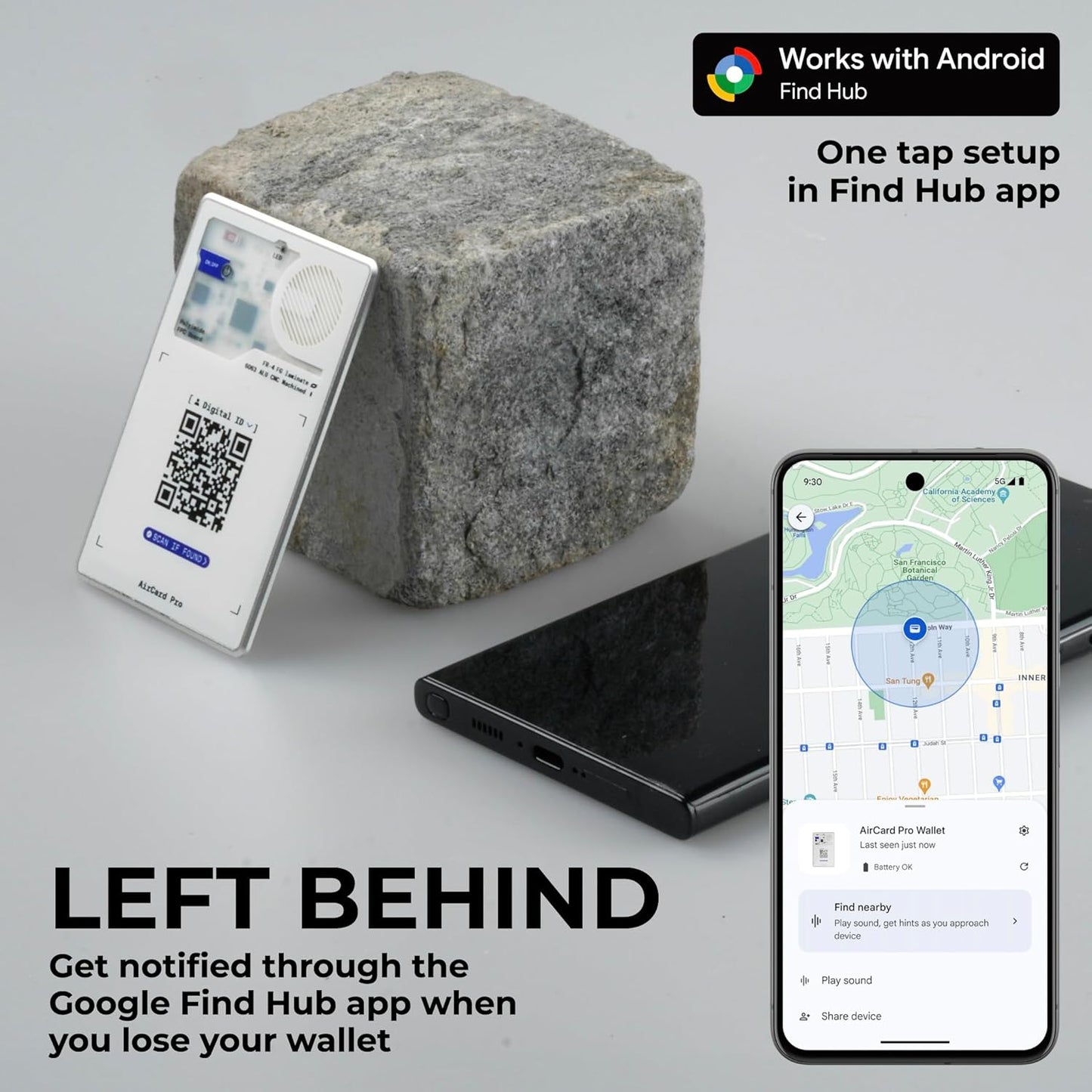 Rolling Square AirCard Pro - Android Find Hub only – Bluetooth Tracker Card, Wireless Charging, Digital ID, Anti-Loss Wallet Tracker – Smart Locator, White