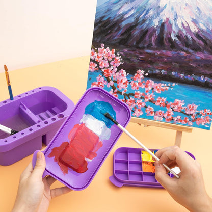 MyLifeUNIT Paint Brush Cleaner, Paint Brush Holder and Organizers with Palette for Acrylic, Watercolor, and Water-Based Paints (Grey)