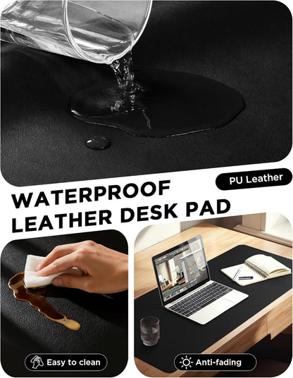 YSAGi 35.4" x 17" Large PU Leather Desk Mat for Keyboard and Mouse - Waterproof Non-Slip Desk Pad Protector for Office, Home, Writing Desk, Black