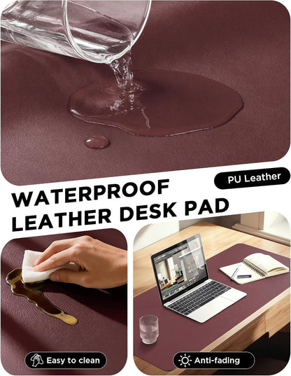 YSAGi 35.4" x 17" Large PU Leather Desk Mat for Keyboard and Mouse - Waterproof Non-Slip Desk Pad Protector for Office, Home, Writing Desk, Black