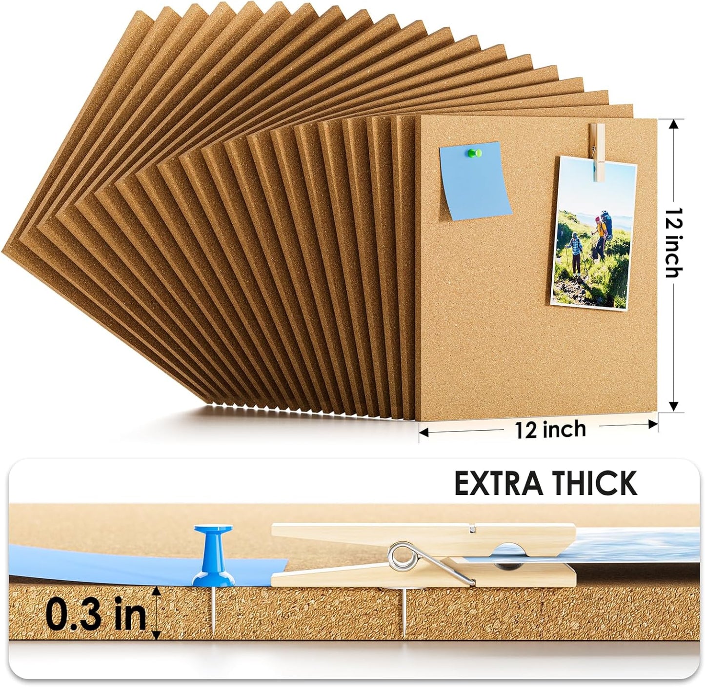 MaxGear Large Cork Board for Wall 36" x 24", 6 Pack Cork Board Tiles with 20 Pushpins & Safe Removable Adhesive Tabs, 12" x 12" Corkboards for Office, School & Home