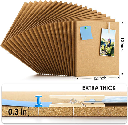 MaxGear Large Cork Board for Wall 36" x 24", 6 Pack Cork Board Tiles with 20 Pushpins & Safe Removable Adhesive Tabs, 12" x 12" Corkboards for Office, School & Home