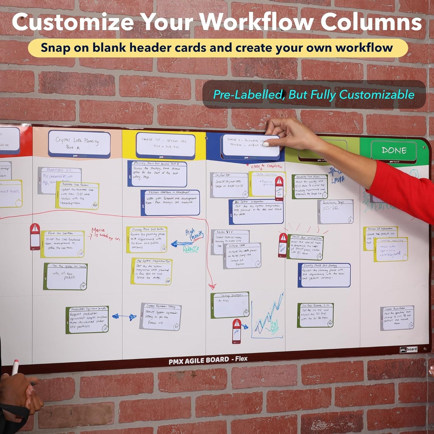 4 Column Magnetic Kanban Board, Scrum Board Flex Whiteboard Kit. Agile Kit, 64 Magnetic Kanban Cards Kit, Scrum Cards Set. Project Management Board for Project Planning, Kanban Whiteboard Kit