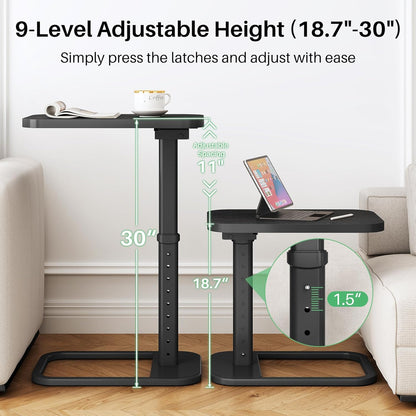 Kitstorack TV Tray Table, Adjustable Height & Flip-Top & Rounded Metal Corners, Snack Table for Couch, Sofa, Bed, Chair, Living Room, C Shaped End Side Table for Eating, Dinner or Laptop, Small Spaces