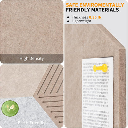 10 Pack Hexagon Cork Board Tiles Alternative, 12'' Fully Self-Adhesive Modern Felt Bulletin for Wall Decor, Frameless Pin Board for Office, Renter-Friendly Decorative Hexagon Corkboard with 30 Pins