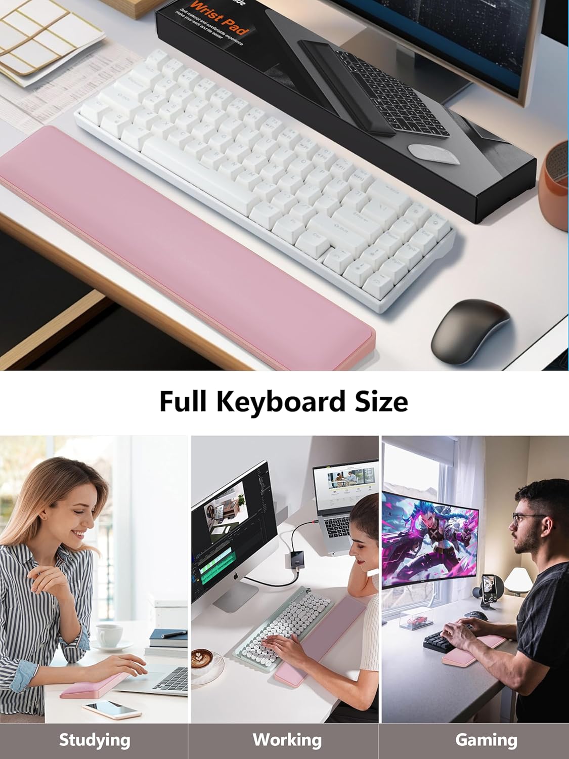 TopMade Keyboard Wrist Rest, Cooling Gel & Upgrade Soft Memory Foam Design Wrist Support for Keyboard, Full-Size Keyboard Hand Rest Pad, Ergonomic Palm Rest for for Long Hours of Work, Gaming, Black