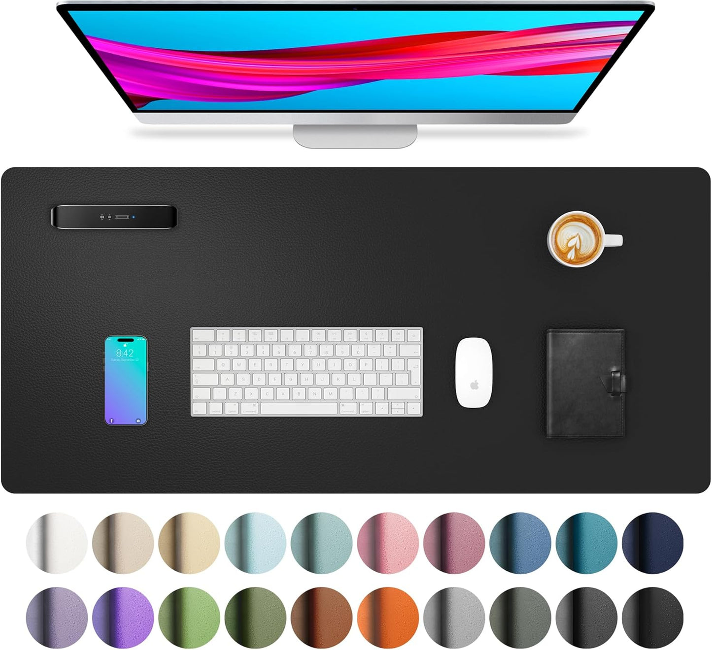 Aothia Non-Slip PU Leather Waterproof Laptop Desk Pad Protector, Blotter Mat, Writing and Mouse Pad for Office & Home, Beige, 23.6" x 13.7" - Colors A