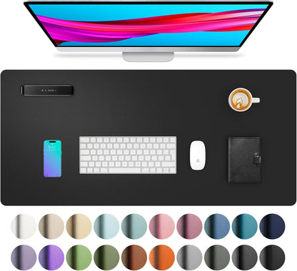 Aothia Leather Desk Pad Protector, Mouse Pad, Office Desk Mat, Non-Slip PU Leather Desk Blotter, Laptop Desk Pad, Waterproof Desk Writing Pad for Office and Home (Black,36" x 17") - Colors A
