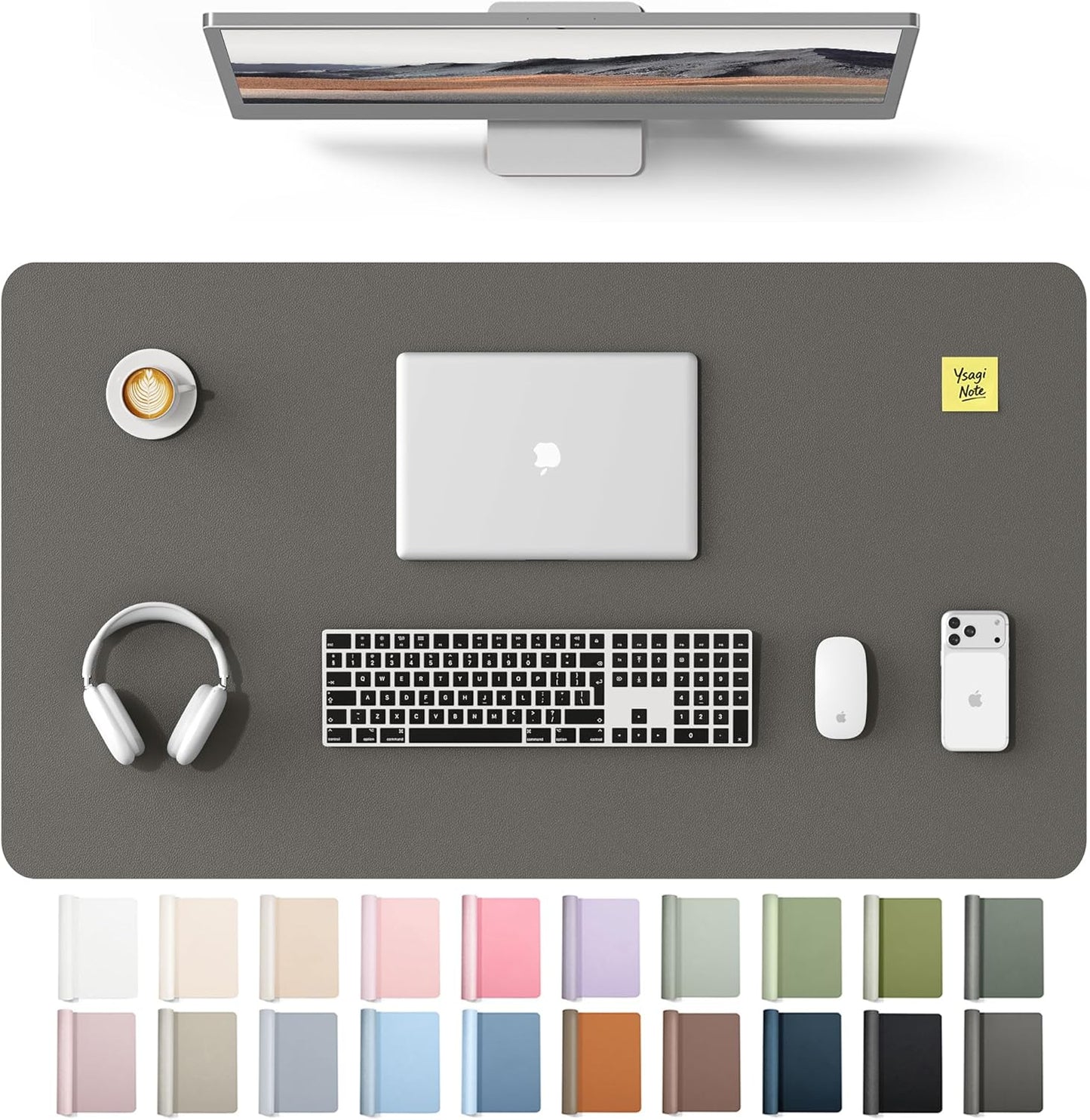 YSAGi Leather Desk Pad Protector, Large Mouse Pad, Non-Slip PU Leather Desk Blotter, Waterproof Writing Pad for Office and Home (31.5" x 15.8", Eggshell) - Colors A