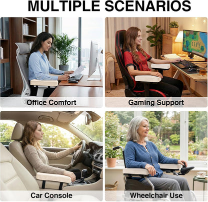 Smiry Ergonomic Office Chair Armrest Pads, Memory Foam Arm Rest Covers, Non-Slip Armrest Cushion with Adjustable Buckles and Straps, Elbow Relief for Desk, Gaming & Wheelchair (Black, Set of 2)