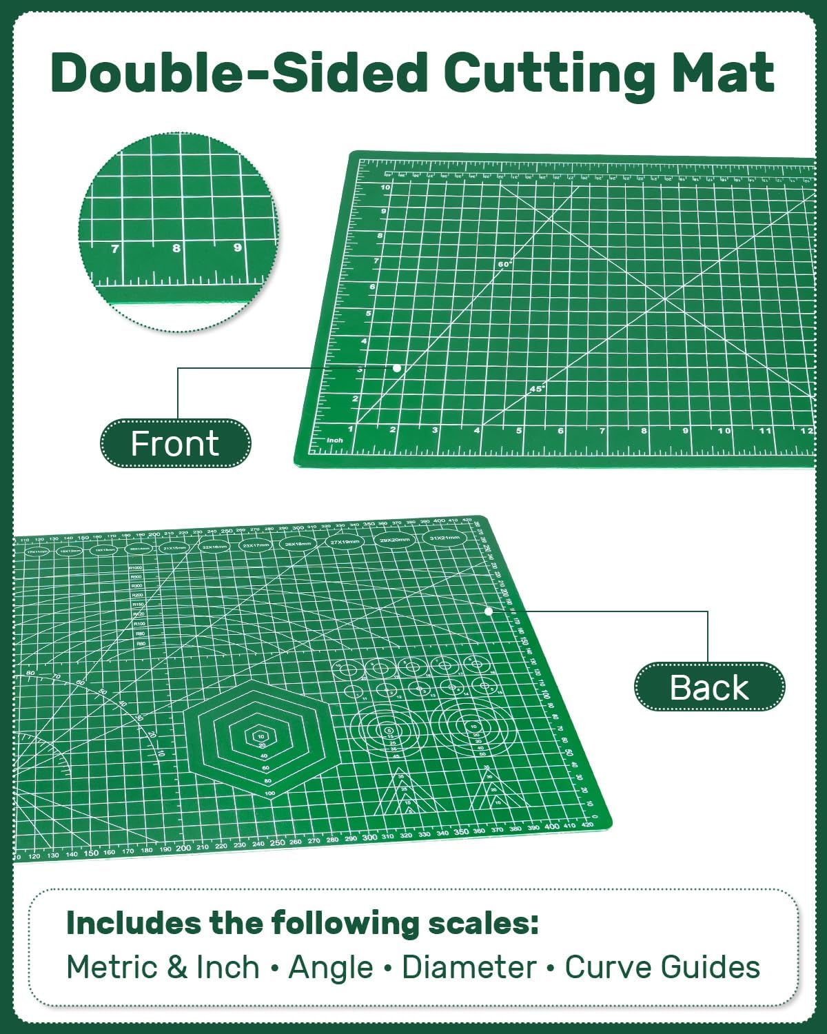 Self Healing Cutting Mat, 23" x 35", Double-Sided Rotary Cutting Mat for Sewing, Quilting, Scrapbooking, Fabric & Craft Cutting Board, (A1), Green