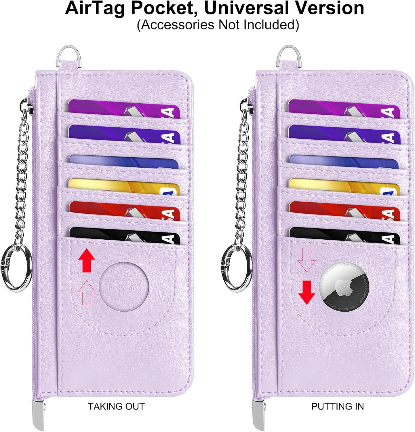 RFID Blocking Slim Credit Card Holder Wallet with Zipper Money Pocket & Keychain, Slim Airtag Wallet for Men Women