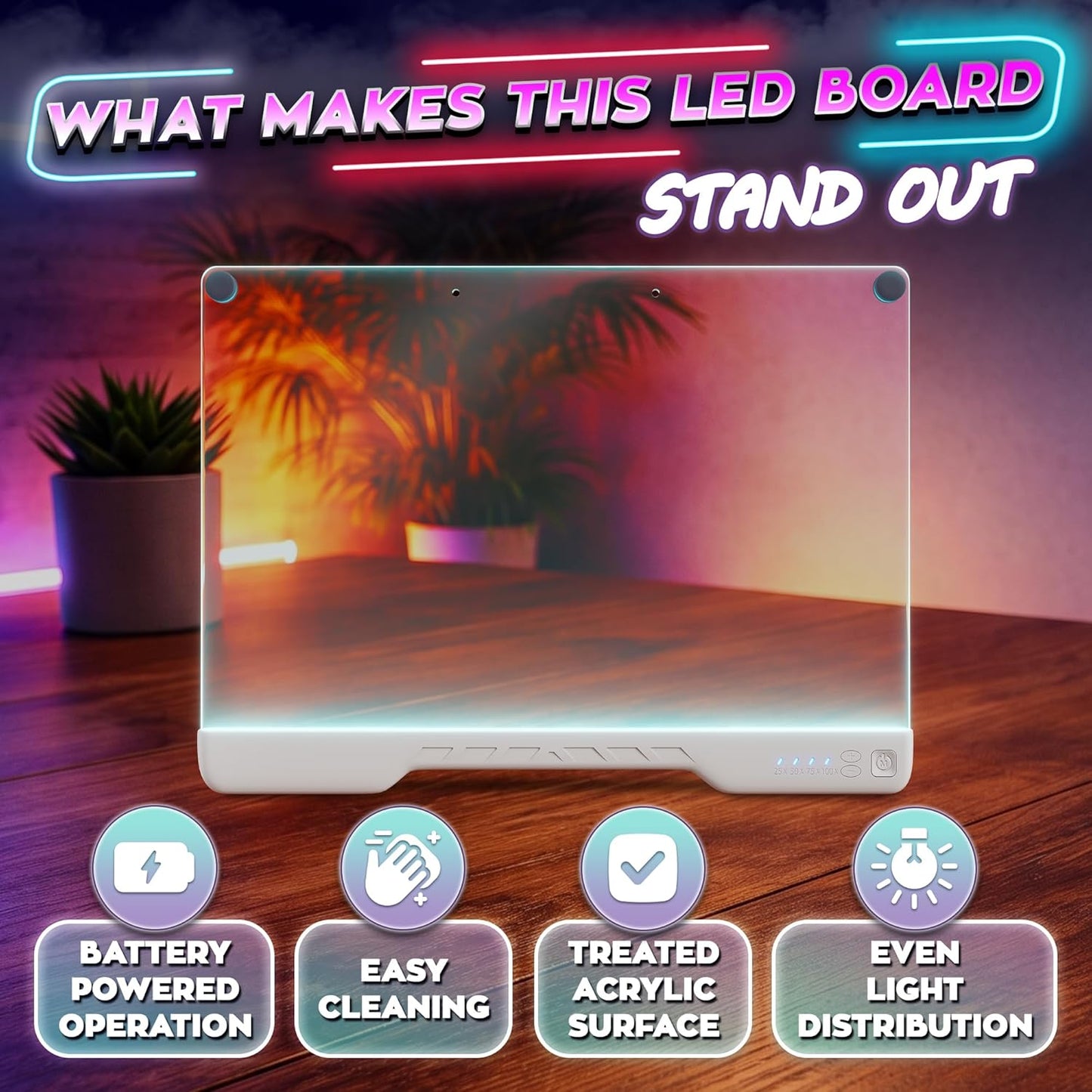 Upgraded 16” LED Drawing Board – Rechargeable, 7 Colors, 10 Light Modes, Adjustable Brightness – Acrylic Light Board for Tracing with Stand, Markers and Full Kit – Birthday Gift Set (Black)