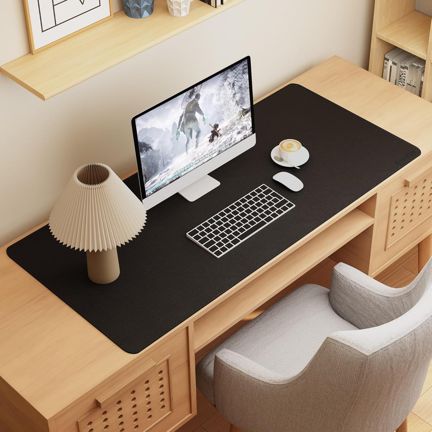 Chihein 2XL 35" x 16" Cork & PU Leather Desk Mat, Dual Sided Desk Pad Protector, Waterproof Writing Blotter for Gaming, Office, Home (Black)