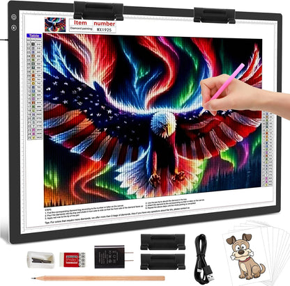 TOHETO A3 Light Pad, Rechargeable Light Board for Diamond Painting, Tracing Light Box with Stand and Clip, Light Table Lightbox for Tracing, Drawing