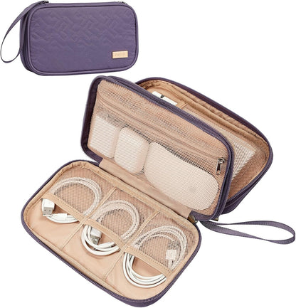NISHEL Travel Cord Organizer Case, Double Layers Tech Electronic Bag, Essentials for Charger, Cable, Phone, Flash drive, Medium, Pink