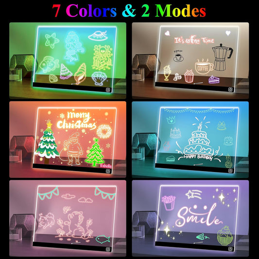 16“ LED Drawing Board for Kids 7 Colors Light Acrylic Dry Erase Board with Stand 2 Modes Led Note Board for Room/Store/Office Ideal Gift for Birthday Festival 7 Markers