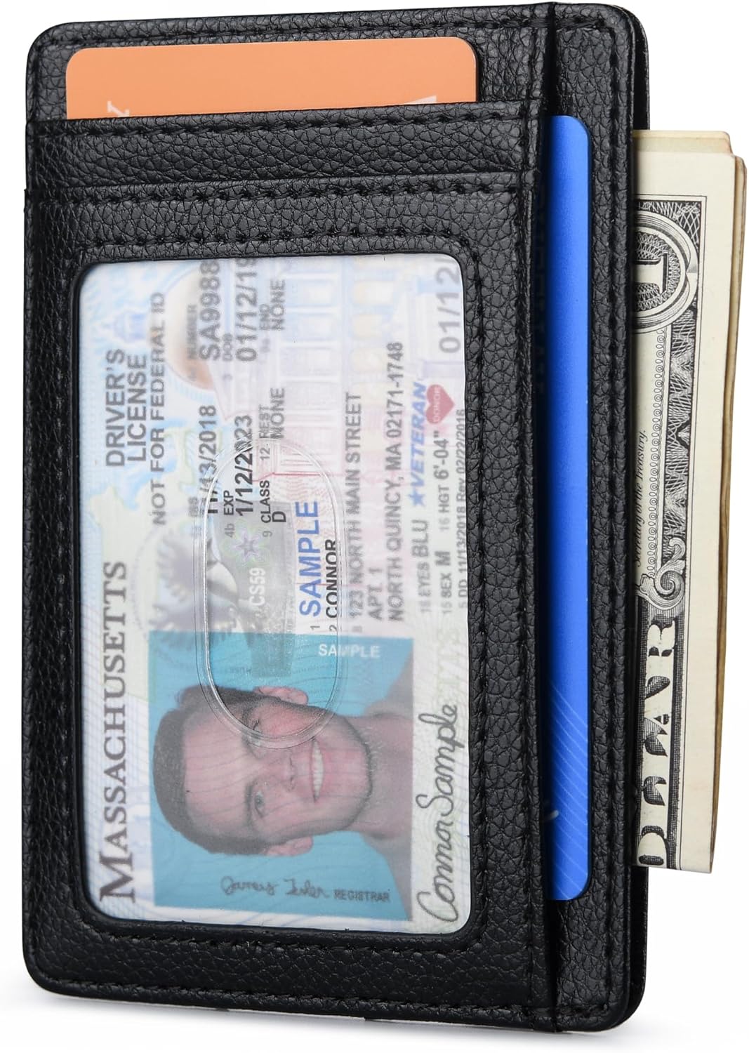 Buffway Slim Minimalist Front Pocket RFID Blocking Leather Wallets for Men and Women - Carbon Fiber Black - Colors B