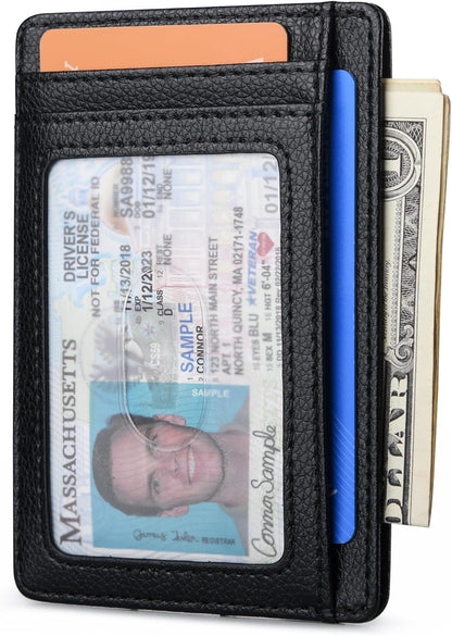 Buffway Slim Minimalist Front Pocket RFID Blocking Leather Wallets for Men and Women - Carbon Fiber Black - Colors B