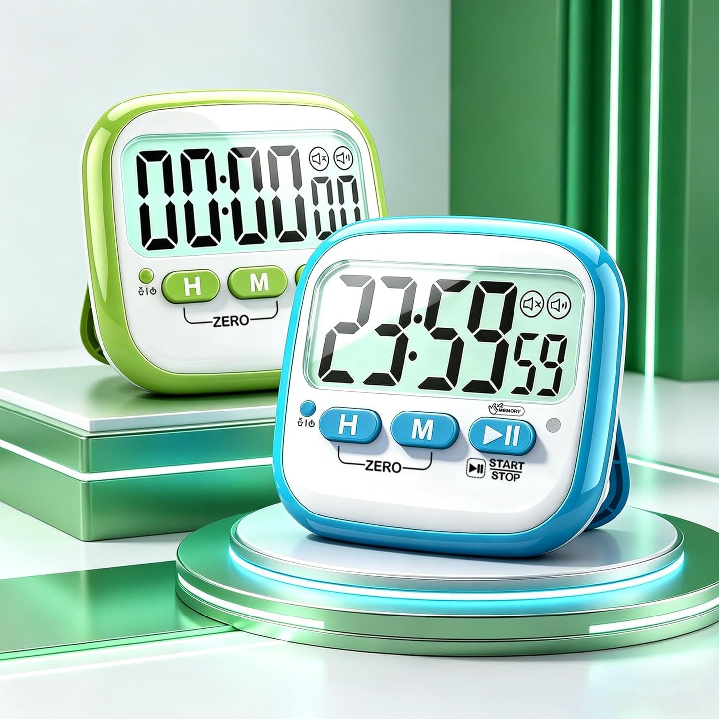Antonki 2 Pack Classroom Timers for Kids Teachers, Magnetic Countdown Digital Kitchen Timer for Cooking, Study, Exercise, Games, Time Mangement - Loud/Silent Mode - Battery Included