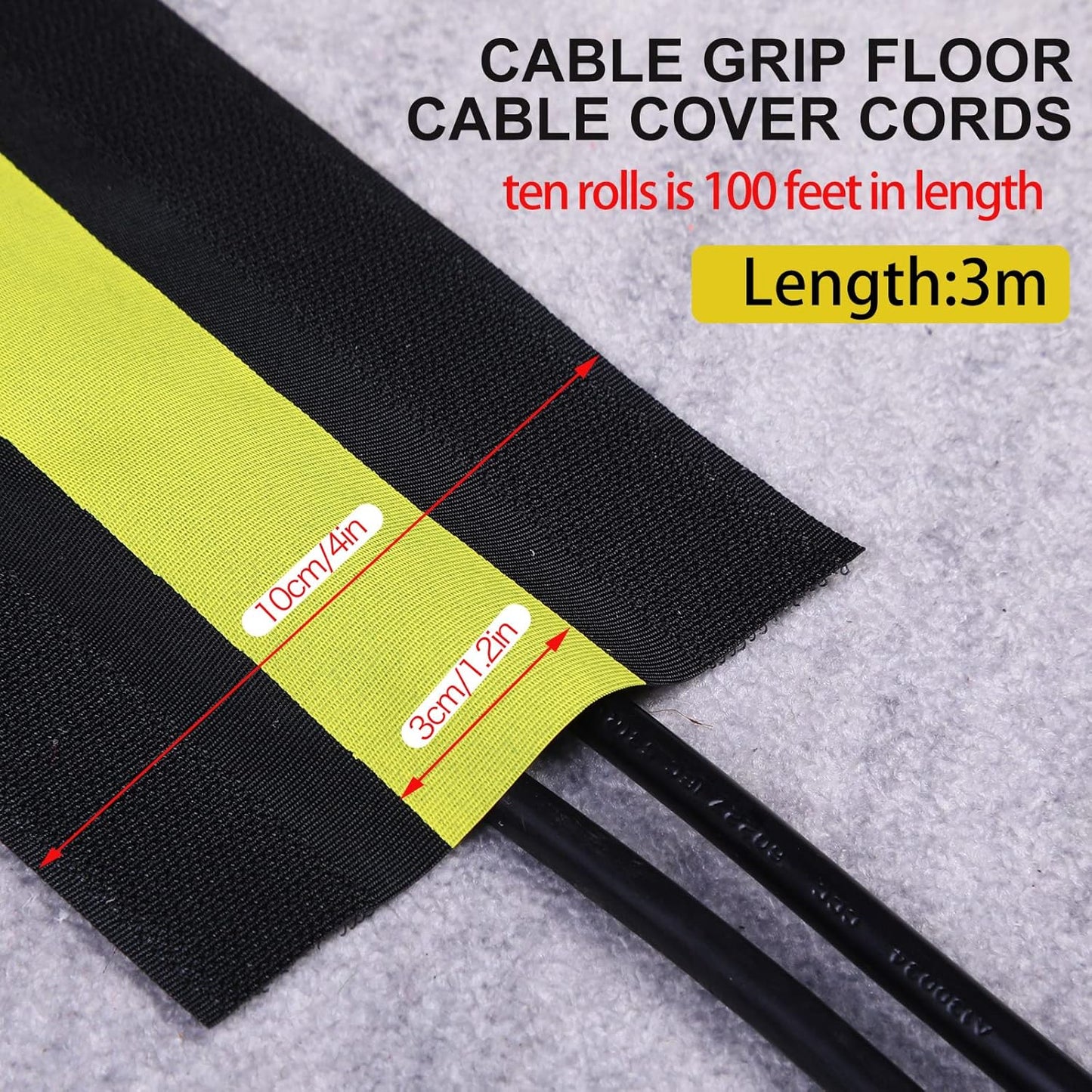 WILLBOND Carpet Cord Cover Cable Protector Floor Cover Cable Protector Management Only for Commercial Office Carpet(19.69 ft,Black)