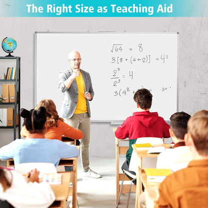 Magnetic White Board Dry Erase Board for Wall，72" x 40" Wall-Mounted Aluminum Frame Marker Board, Foldable Portable Whiteboard with a Long Pen Tray for School, Classroom, Office & Home
