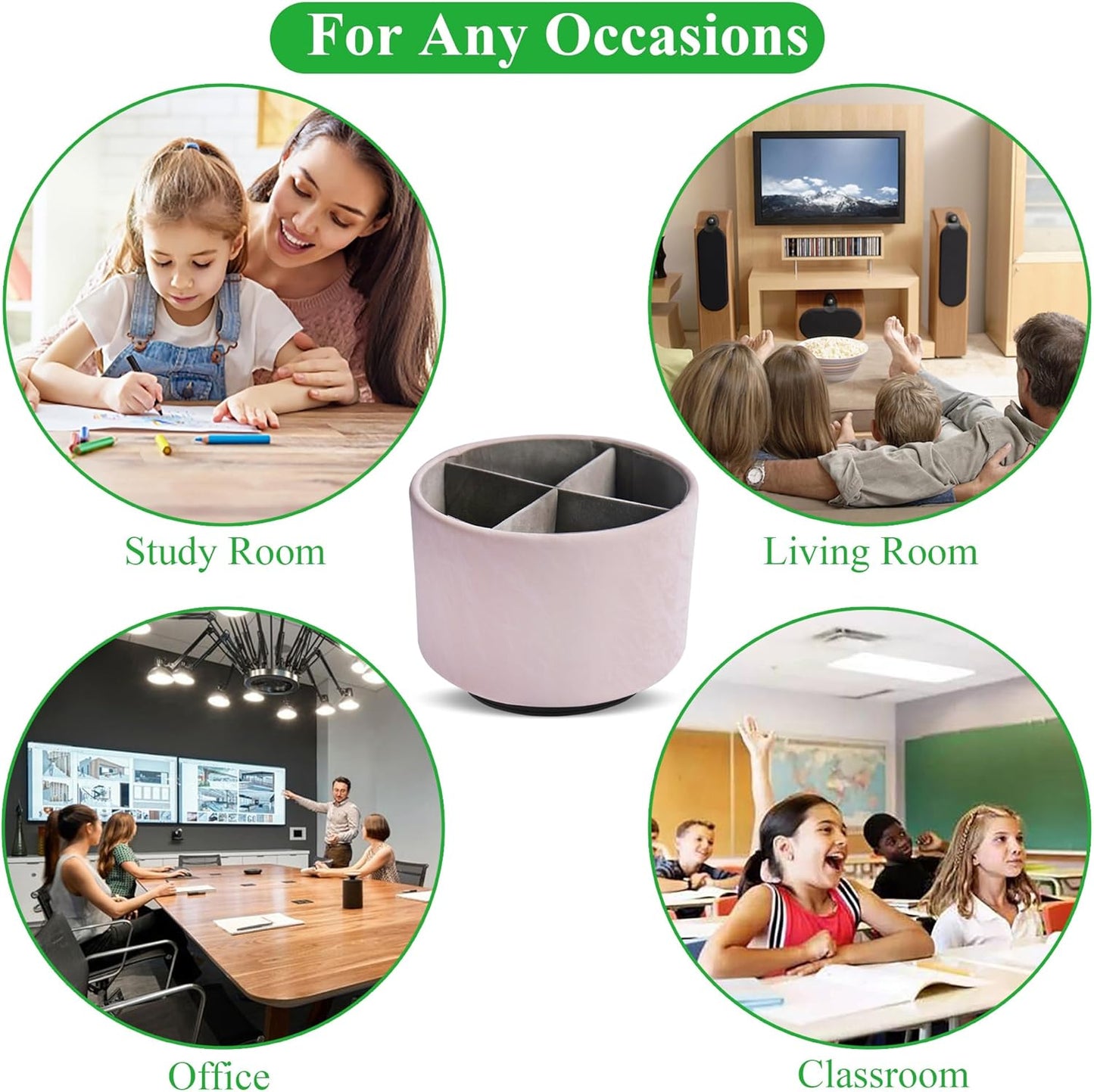 Round Leather Art Supply Organizer,Remote Control Holder,360 Degree Rotating,Multi-Functional Pencil Holder,4 Compartments Desktop Stationary Organizer(1-Fractal Flower) | Round - Colors B