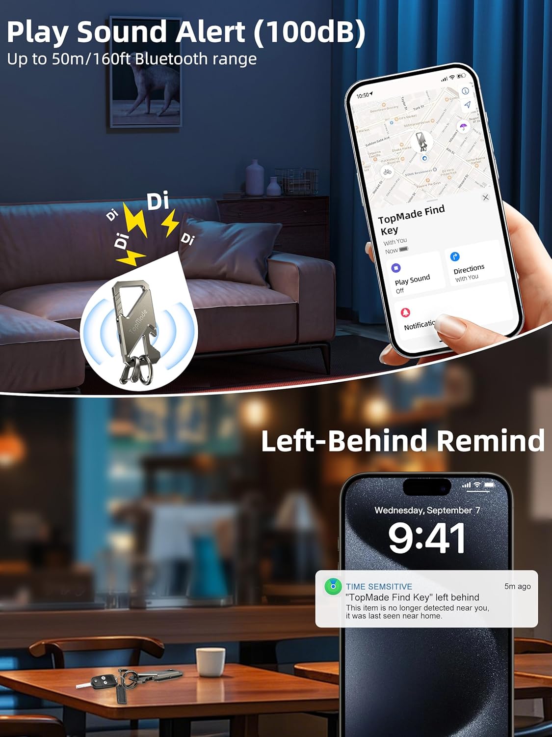 Keychain, Works with Apple Find My, Heavy Duty Key Chains Carabiner Bottle Opener, Car Key Finder with GPS Tracker, Rechargeable Bluetooth Key FinderTracker for Luggage, Bags, Backpack etc, Black