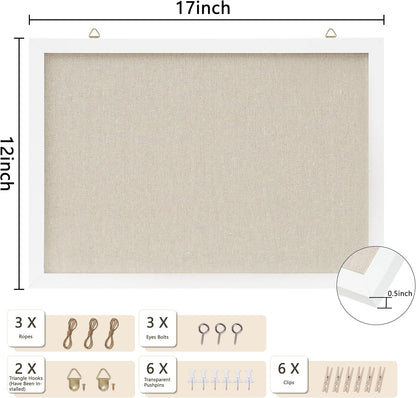 DAHAPYBOO Cork Board with Linen White,Bulletin Board 17"x12" Hanging Corkboards for Office Home School Message Board or Vision Board Decoration.