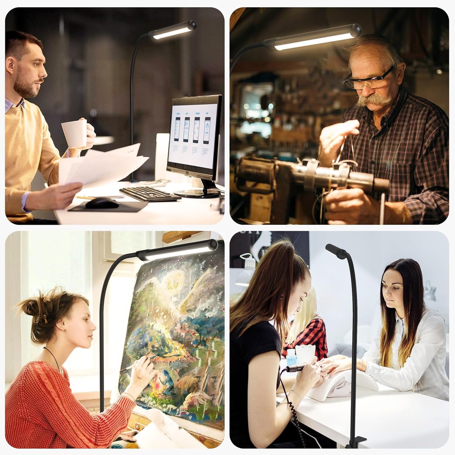 MYPLUS LED Desk lamp with Clamp, Hand Wave Control 5 Color and 10 Level Dimmable LED Clip on Lamp, Bright Table Lights for Home Office,Reading,Desktop Working - White