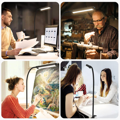 MYPLUS LED Desk lamp with Clamp, Hand Wave Control 5 Color and 10 Level Dimmable LED Clip on Lamp, Bright Table Lights for Home Office,Reading,Desktop Working - White