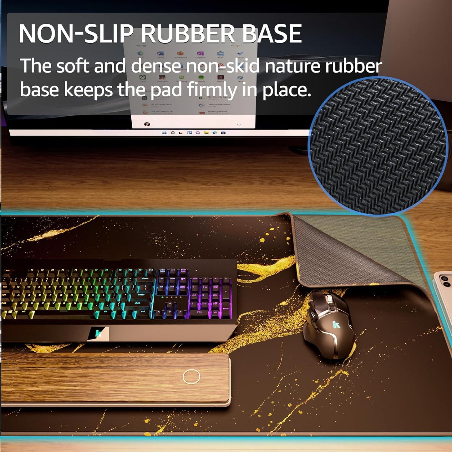 KTRIO Large Gaming Mouse Pad Desk Mat, Superior Micro-Weave Cloth for Precise Mouse Control, Non-Slip Rubber Base, Stitched Edges, Water-Resistant, for Gamer, Office & Home, 31.5" x 11.8" inches