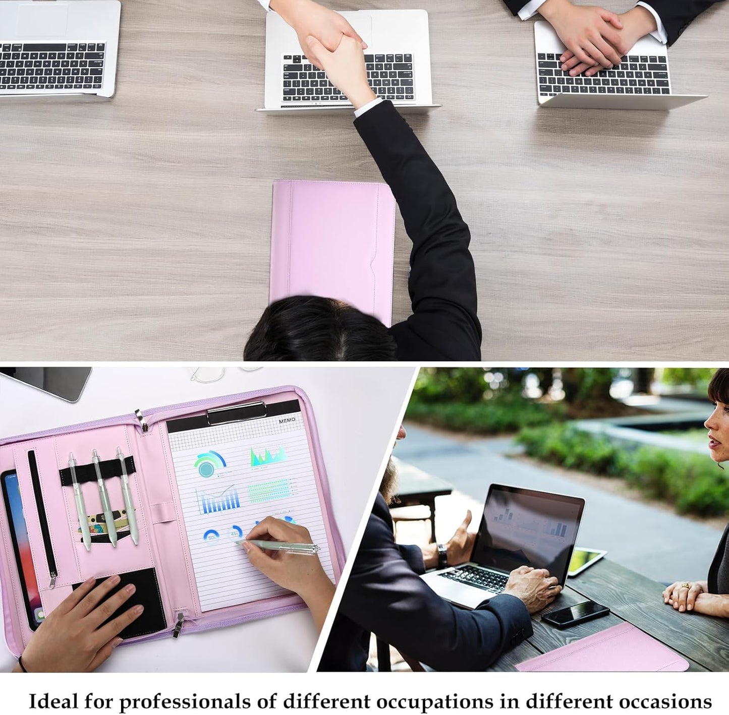 ProCase Portfolio Business Padfolio Folder with Zipper, Conference Meeting Executive File Legal Document Organizer with Pockets Letter Size A4 Writing Pad Notepad Padfolio -Black