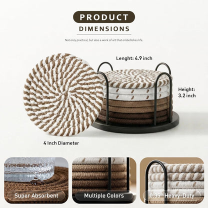 Lazebox Coasters Set of 8 for Drinks, 4 Inch Large Coasters for Coffee Table, Tabletop Protection for Hot & Cold Drinks, Versatile Coasters for Home Decor, Non-Slip & Easy to Clean, Coffee