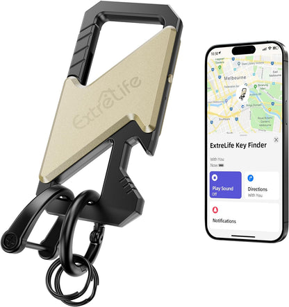 Keychain, Works with Apple Find My, Heavy Duty Keychain Bottle Opener, Carabiner Car Key Chains for Men & Women, Car Key Fob Holder, Anti-Lost Keys Tracker, Smart Keys Finder, Rechargeable, Black