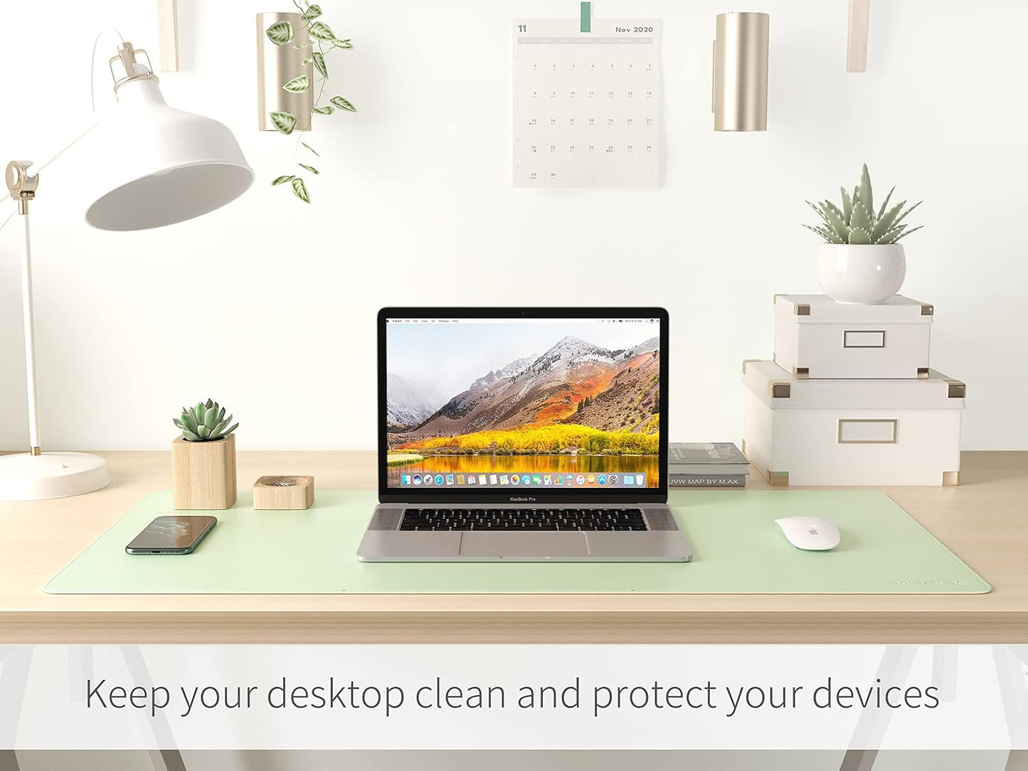 RENMTURE Dual-Sided Mouse Pad, Natural Cork & PU Leather Large Desk Pad for Office and Home Work, Desk Protector Non-Slip, Waterproof, Easy Clean (Olive Green, 32"x16")