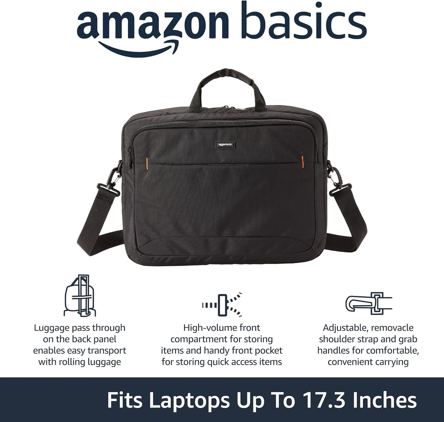 Amazon Basics Laptop Tablet Carrying Case with Shoulder Strap and Grab Handles, 14-inch, Black, Compartments for Storage