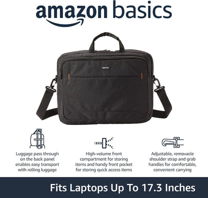 Amazon Basics Laptop Tablet Carrying Case with Shoulder Strap and Grab Handles, 14-inch, Black, Compartments for Storage