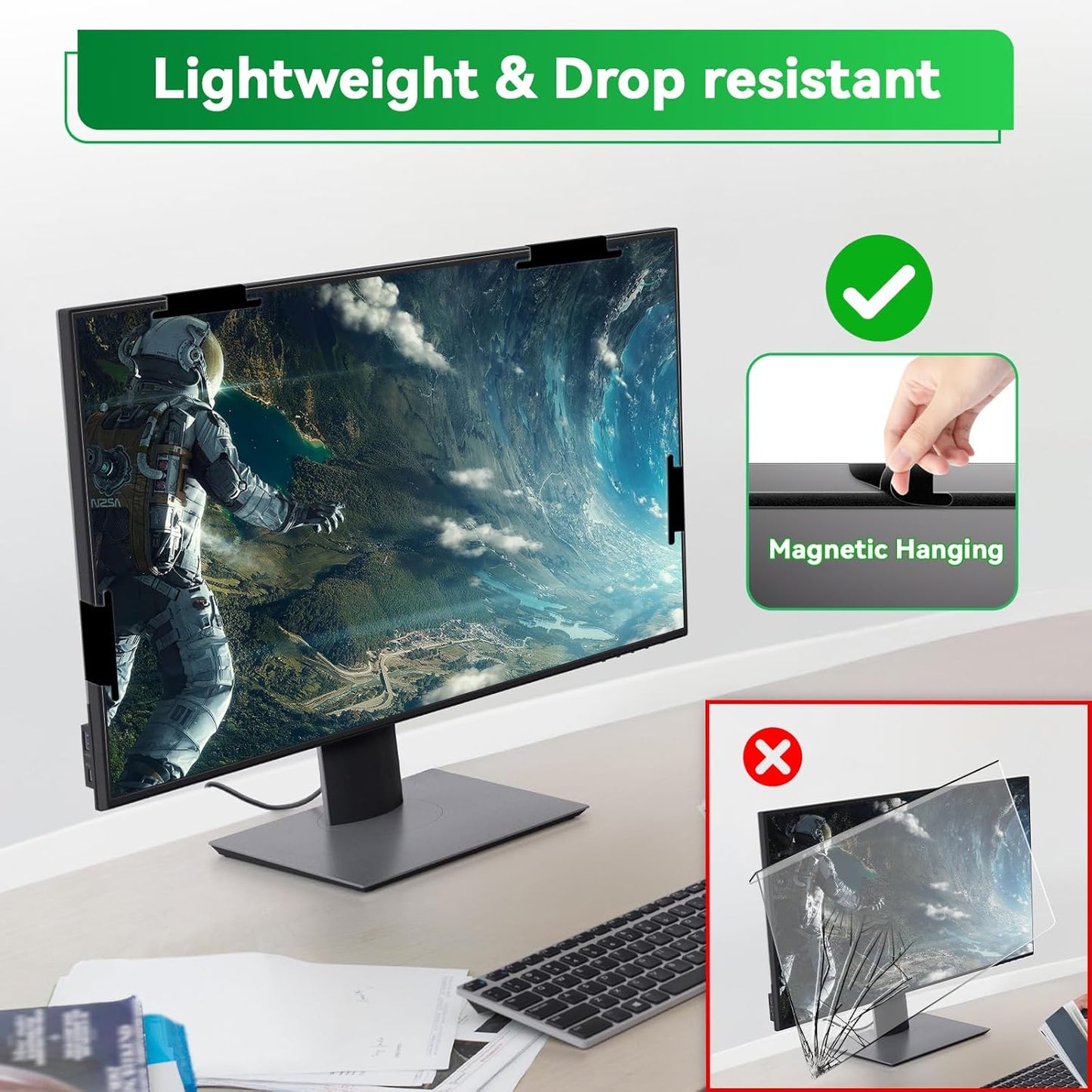 [2 Pack] Magnetic Hanging 24 Inch Computer Anti Blue Light Screen Protector for 16:9 Aspect Ratio Widescreen Monitor, Eye Protection Anti-Glare Light LED PC Screen Protector, Removable 24 in Protective Film