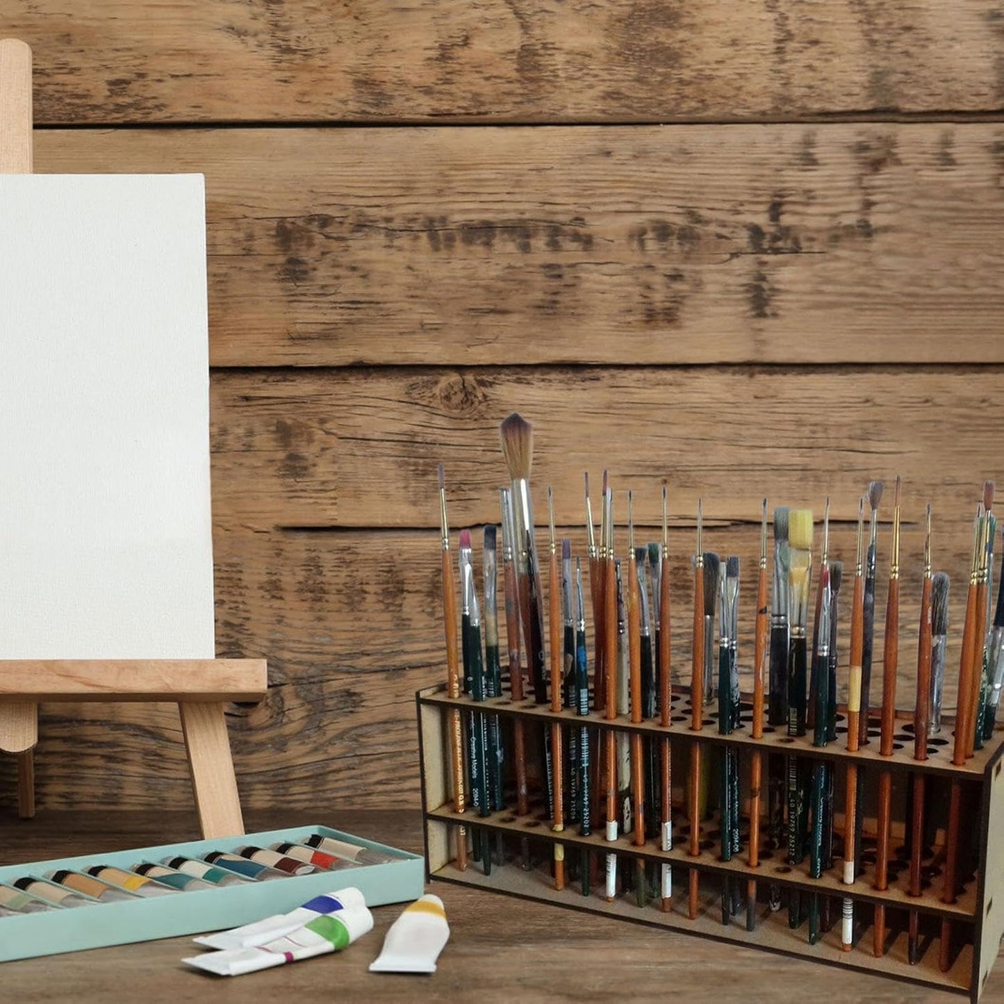 Shakven 67 Holes Wooden Paint Brush Holder Stand | Artist Paint Brush Holder for Dryer, Desk Stand Organizer