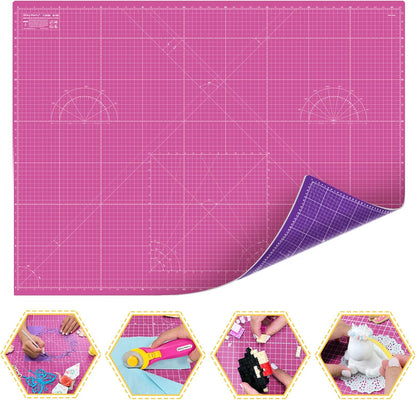 Self Healing Cutting Mat A3 12"x18" – Double Sided 5-Ply Craft Mat for Sewing, Quilting, Fabric, Scrapbooking – Pink/Purple