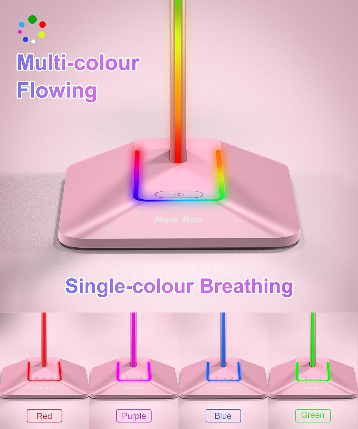 New Bee Headphone Stand with RGB Lighting, Sturdy Aluminum Gaming Headset Holder with USB-C & USB Charging Ports, Stable Desktop Earphone Stand for All Headphones Size, Black