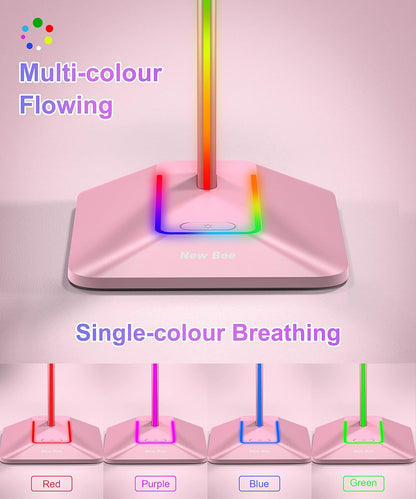 New Bee Headphone Stand with RGB Lighting, Sturdy Aluminum Gaming Headset Holder with USB-C & USB Charging Ports, Stable Desktop Earphone Stand for All Headphones Size, Black