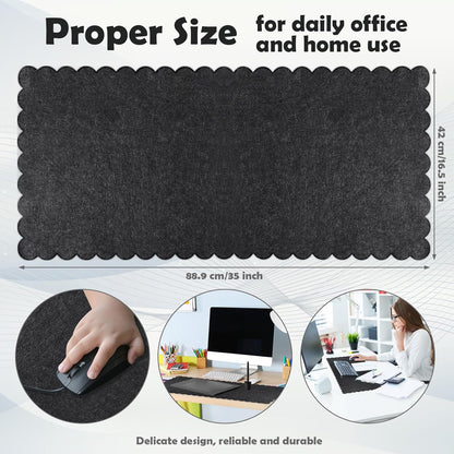 Copkim 35 x 16.5 Inch Felt Desk Mat with Scalloped Edges, Large Felt Mouse Pad Non Slip Scalloped Computer Laptop Desktop Pad for Keyboard and Mouse Home Office(Gray)