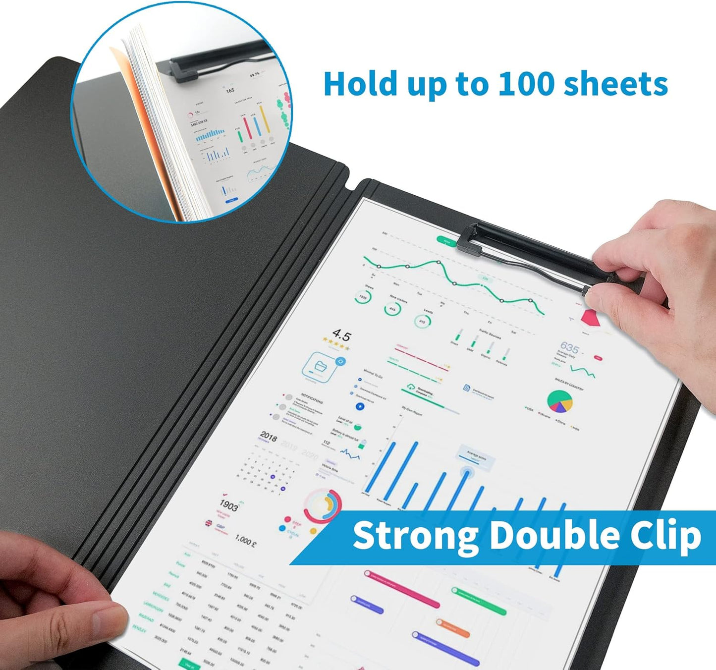 souG 4Pcs Clipboard Foldable,360°Cover Folder Clipboard Plastic Clipboards with Double Low Profile Clip,File Folder Storag Clipboards for A3 A4 Paper, Clip Boards for Office School Supplies (4 Colors)