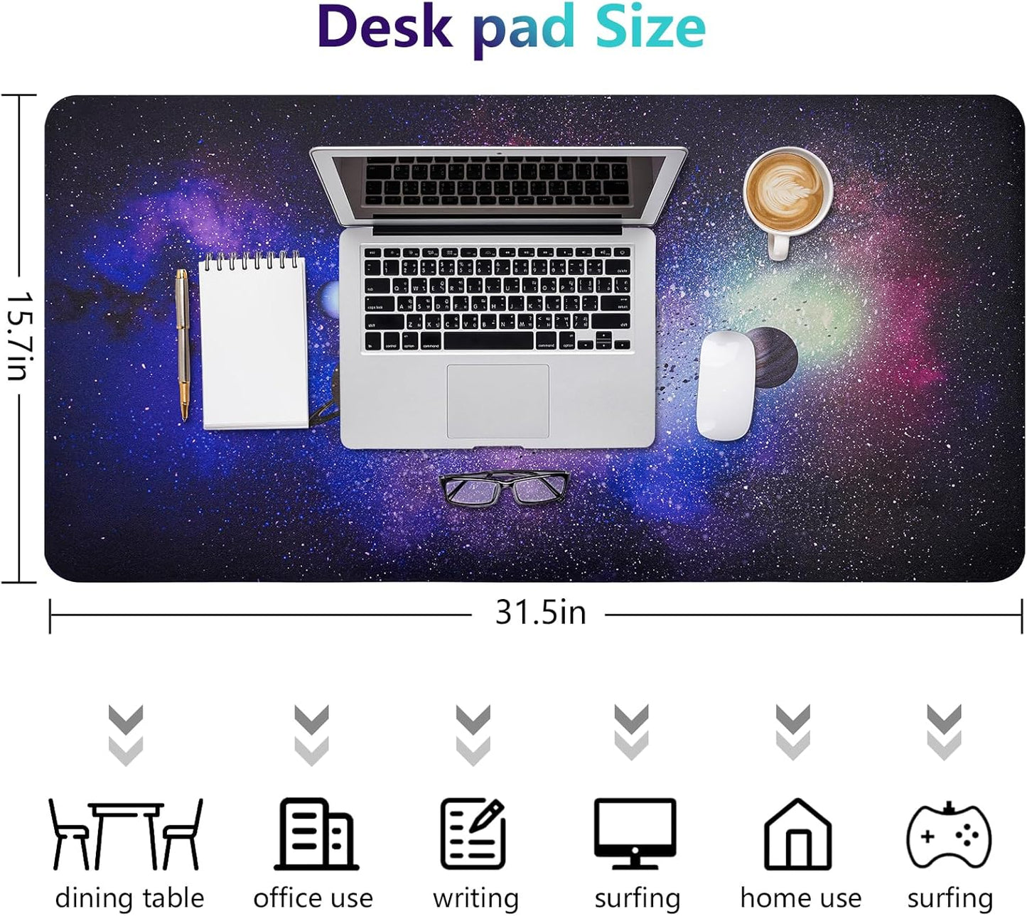 Dual-Sided Desk Pad, Large Mouse Pad - Natural Cork & PU Leather Non-Slip Waterproof Desk Mats for Office and Home (Blue, 31.5" x 15.7")